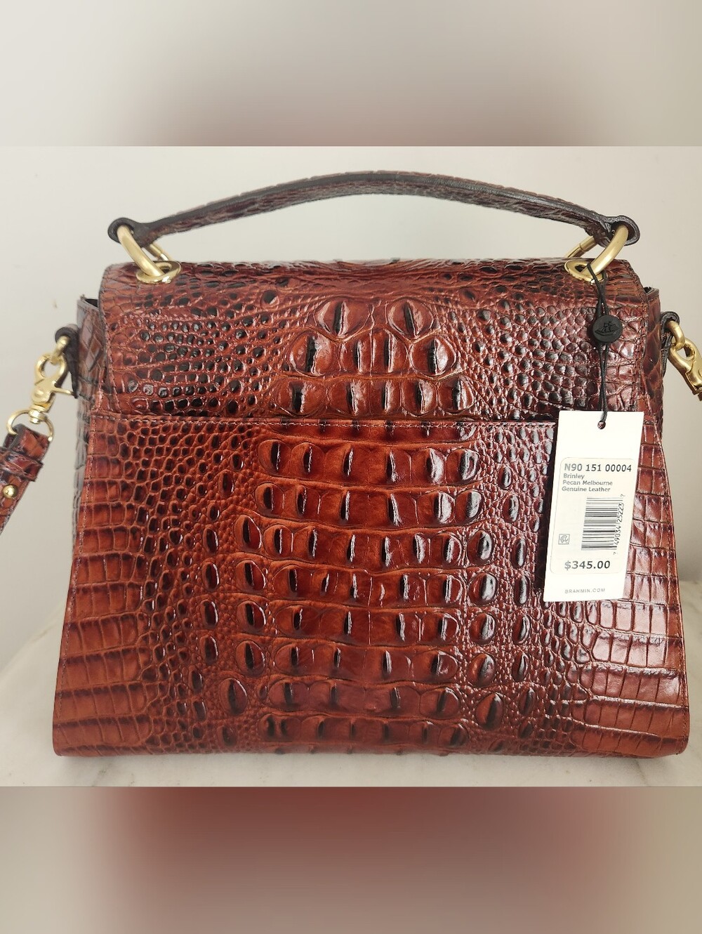 NWT Brahmin Pecan Melbourne Brinley Croc-Embossed Top-Handle Shoulder Bag - Picture 4 of 10